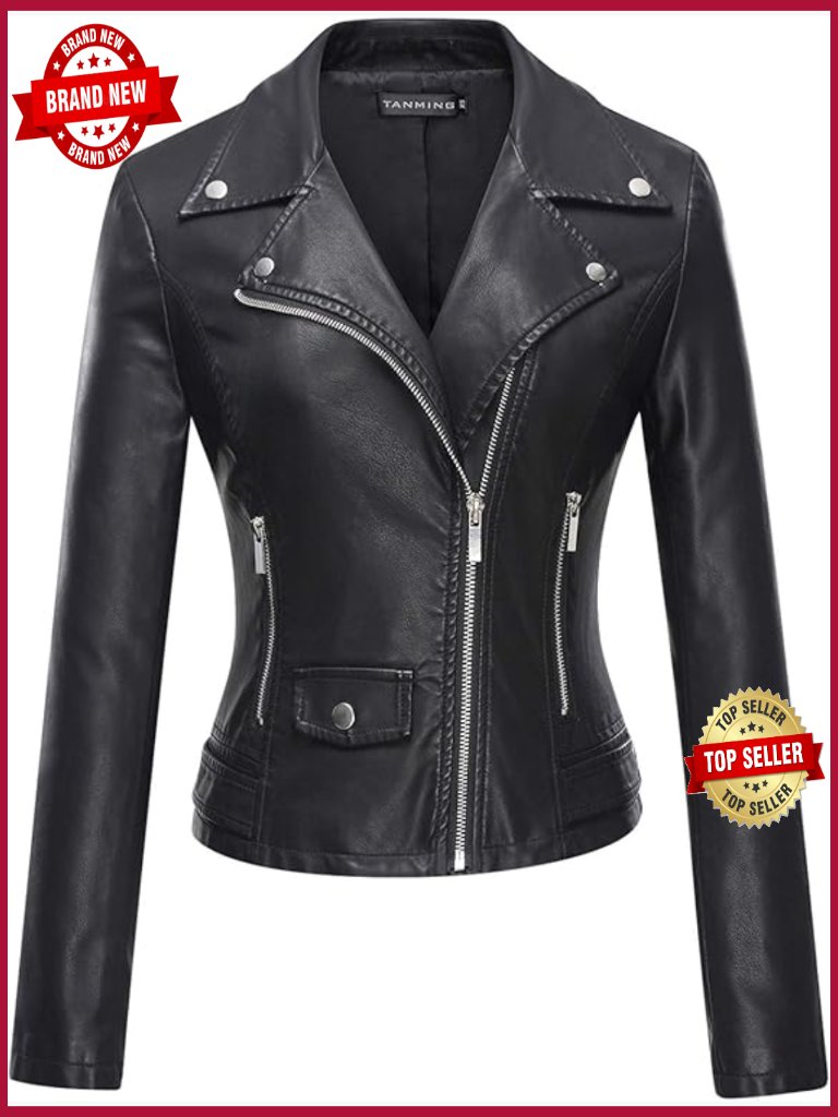 Women's Faux Leather Moto Biker Short Coat Jacket